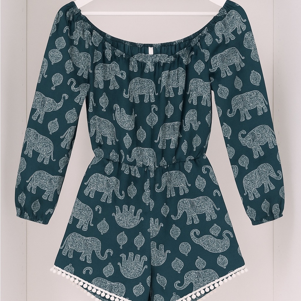 Elephant Print Boho Romper – Size S